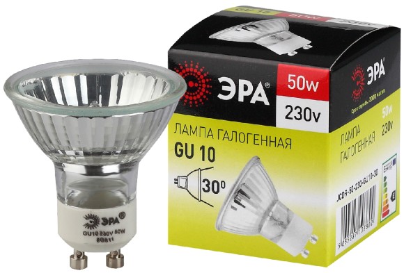 C0027386 Лампочка галогенная ЭРА GU10-JCDR (MR16)-50W-230V GU10 50Вт софит теплый белый свет