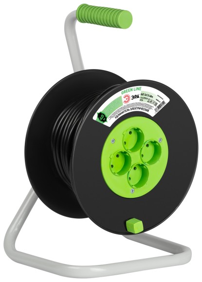 KAT-2x1.5-40m Удлинитель силовой ЭРА GREEN LINE KAT-2x1.5-40m Greenline на катушке пластик 4 розетки без заземления 40м ПВС 2x1.5мм2