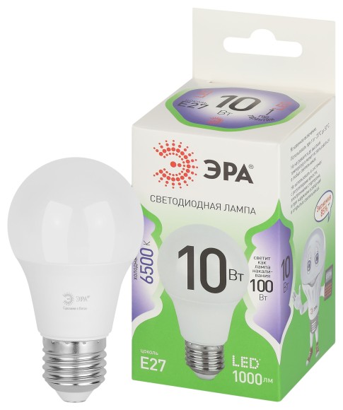 LED A60-10W-865-E27 GL Лампочка светодиодная ЭРА GREEN LINE LED A60-10W-865-E27 GL E27 10 Вт груша холодный свет