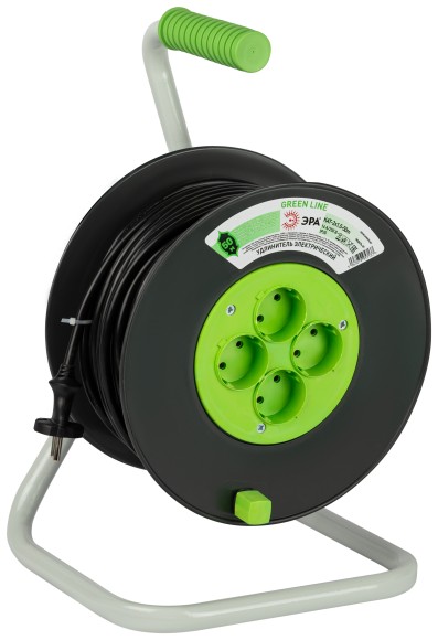 KAT-2x1.5-50m Удлинитель силовой ЭРА GREEN LINE KAT-2x1.5-50m Greenline на катушке пластик 4 розетки без заземления 50м ПВС 2x1.5мм2