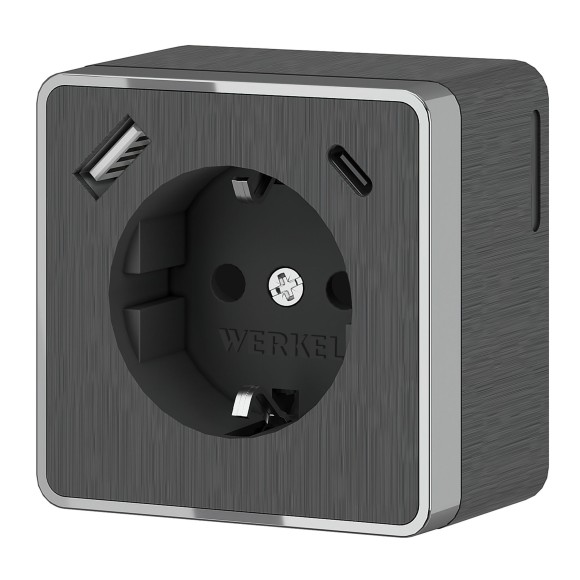 W5071704 Розетка с заземлением, шторками и USB тип A+C Gallant (графит рифленый) W5071704