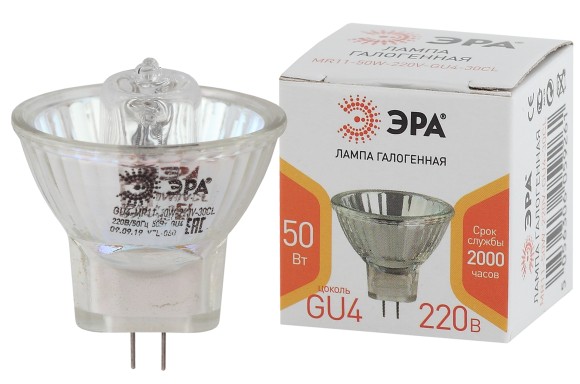 Б0044095 Лампочка галогенная ЭРА GU4-MR11-50W-220V-30CL GU4 50Вт софит теплый белый свет