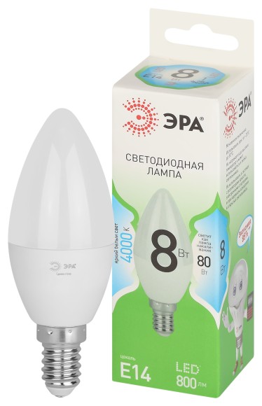 LED B35-8W-840-E14 GL Лампочка светодиодная ЭРА GREEN LINE LED B35-8W-840-E14 GL E14 8 Вт свеча яркий белый свет