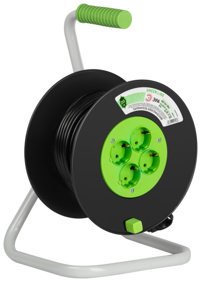 KAT-3x1-20m Удлинитель силовой ЭРА GREEN LINE KAT-3x1-20m Greenline на катушке пластик 4 розетки с заземлением 20м ПВС 3x1мм2