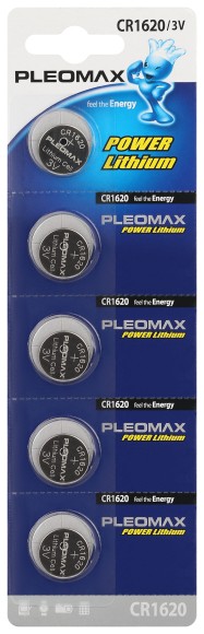 C0022239 Батарейки Pleomax CR1620-5BL Lithium (100/2000/48000)