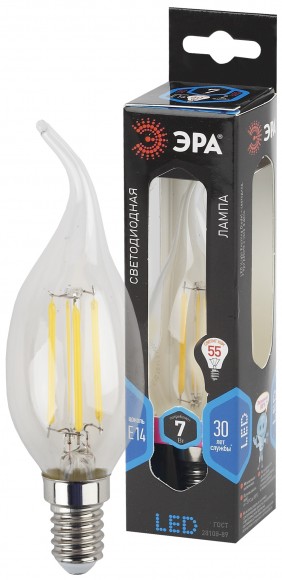 Лампочка светодиодная ЭРА F-LED BXS-7W-840-E14 Е14 / Е14 7Вт филамент свеча на ветру нейтральный белый свет