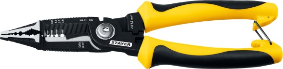 STAYER XM-21, резка d 14мм, зачистка 0.75  -  25 мм2, кримпер 2.5 мм2, плоскогубцы 210 мм, многофункциональные клещи, Professional (23342-21)