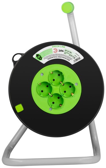 KAT-3x1-30m Удлинитель силовой ЭРА GREEN LINE KAT-3x1-30m Greenline на катушке пластик 4 розетки с заземлением 30м ПВС 3x1мм2