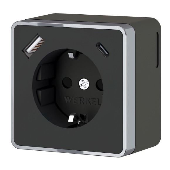 W5071735 Розетка с заземлением, шторками и USB тип A+C Gallant (чёрный хром) W5071735
