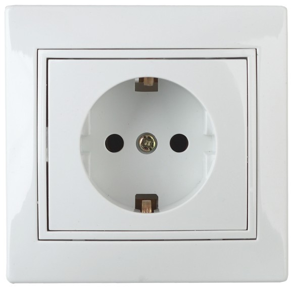 Б0053952 Розетка Intro Plano 1Э-202-01 с заземлением 2P+E Schuko, 16А-250В, IP20, СУ, без лапок, белый