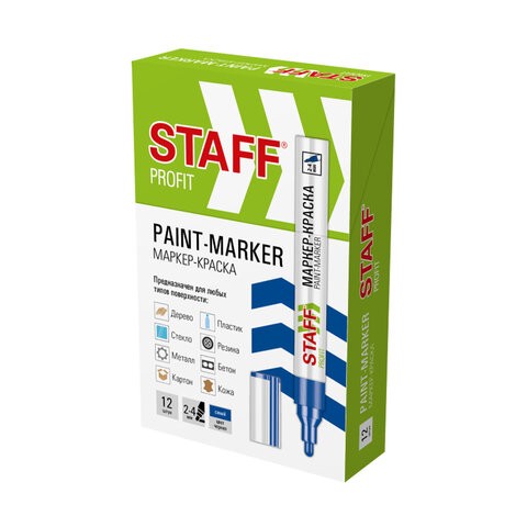 Маркер-краска лаковый (paint marker) 2-4 мм, СИНИЙ, НИТРО-ОСНОВА, STAFF PROFIT, для любых поверхностей, 152581