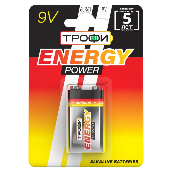 C0034928 Батарейки Трофи 6LR61-1BL ENERGY POWER Alkaline (12/96/6144)