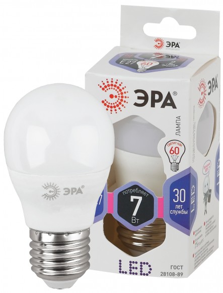 Б0031402 Лампочка светодиодная ЭРА STD LED P45-7W-860-E27 E27 / Е27 7Вт шар холодный дневной свет