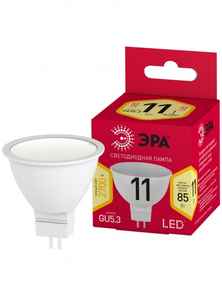 Б0056064 Лампочка светодиодная ЭРА RED LINE LED MR16-11W-827-GU5.3 R GU5.3 11 Вт софит теплый белый свет