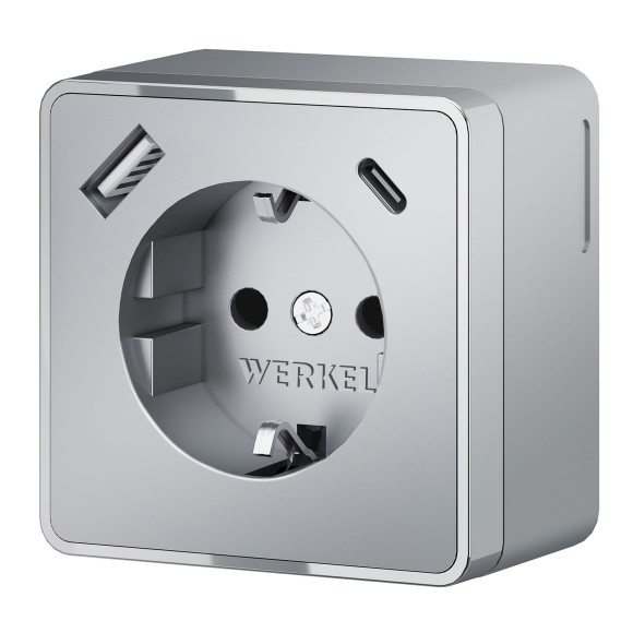 W5071706 Розетка с заземлением, шторками и USB тип A+C Gallant (серебряный) W5071706