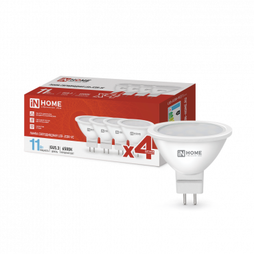 4690612047959 Лампа сд LED-JCDR-VC 4PACK 11Вт 230В GU5.3 6500К 990Лм (4шт./упак) IN HOME