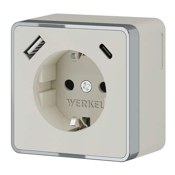 W5071703 Розетка с заземлением, шторками и USB тип A+C Gallant (слоновая кость) W5071703