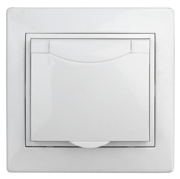Б0053956 Розетка Intro Plano 1Э-207-01 с заземлением 2P+E Schuko с крышкой шторками, 16А-250В, IP20, СУ, без лапок, белый