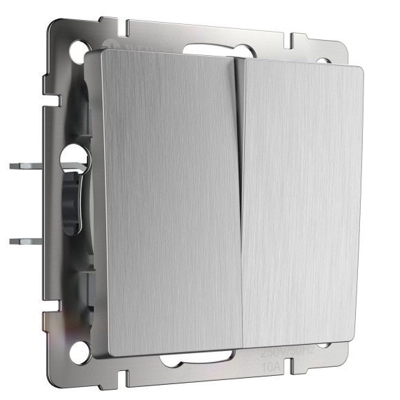 Werkel W1122009 Выключатель двухклавишный проходной (cеребряный рифленый) W1122009
