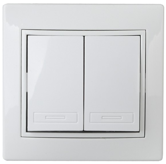 Б0038825 Выключатель Intro Plano 1Э-104-01 двухклавишный, 10А-250В, СУ, без лапок, белый