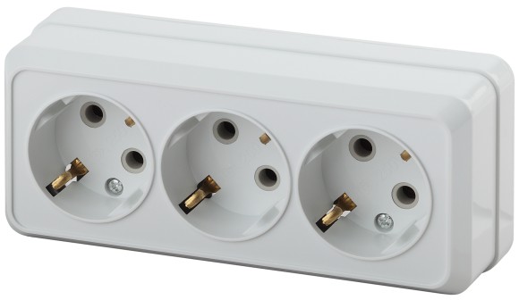 Б0036145 2-206-01 Intro Розетка 3х2P+E, 16А-250В, IP20, ОУ, Quadro, белый (7/140/1680)