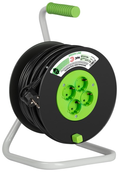 KAT-3x1.5-40m Удлинитель силовой ЭРА GREEN LINE KAT-3x1.5-40m Greenline на катушке пластик 4 розетки с заземлением 40м ПВС 3x1.5мм2