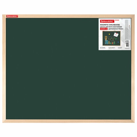 Доска для мела магнитная 60х90 см, зеленая, деревянная рамка, BRAUBERG Wood, 238800