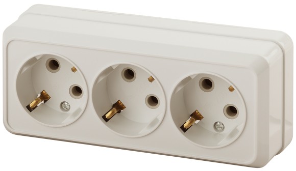 Б0036146 2-206-02 Intro Розетка 3х2P+E, 16А-250В, IP20, ОУ, Quadro, сл.кость (7/140/1680)