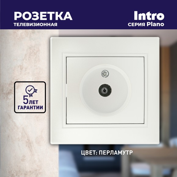 Б0053986 Розетка Intro Plano 1-301-06 TV одиночная, IP20, СУ, перламутр