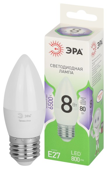 LED B35-8W-865-E27 GL Лампочка светодиодная ЭРА GREEN LINE LED B35-8W-865-E27 GL E27 8 Вт свеча холодный свет