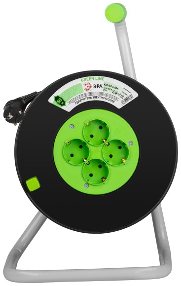 KAT-3x1.5-50m Удлинитель силовой ЭРА GREEN LINE KAT-3x1.5-50m Greenline на катушке пластик 4 розетки с заземлением 50м ПВС 3x1.5мм2