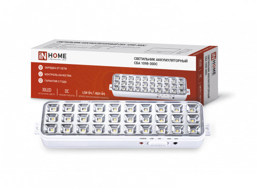 Светильник сд ав СБА 1098-30DC 30 LED 1.2Ah lithium battery DC IN HOME 4690612029511