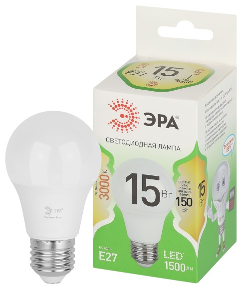 LED A60-15W-830-E27 GL Лампочка светодиодная ЭРА GREEN LINE LED A60-15W-830-E27 GL E27 15 Вт груша теплый свет