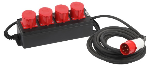 IND380-U-4e-5x4-10m-IP44 Удлинитель силовой ЭРА IND380-U-4e-5x4-10m-IP44 на 380В на каучуковой колодке 4 розетки 4xCEE 5P 10м КГ 5х2,5 32A IP44