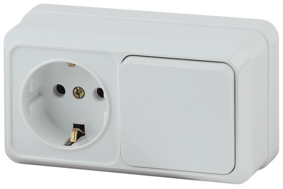 Б0036149 2-701-01 Intro Блок розетка+выкл. гориз. 10(16)А-250В, IP20, ОУ, Quadro, белый (6/120/1440)