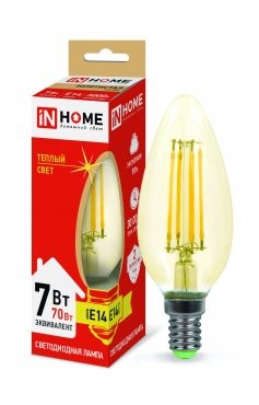Лампа сд LED-СВЕЧА-deco 7Вт 230В Е14 3000К 630Лм золотистая IN HOME