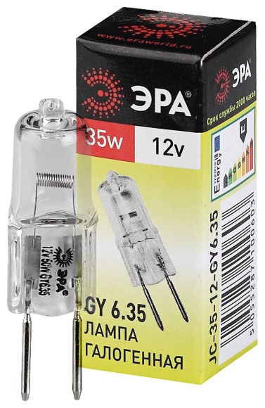 C0027371 Лампочка галогенная ЭРА GY6.35-JC-35W-12V GY6.35 35Вт капсула теплый белый свет