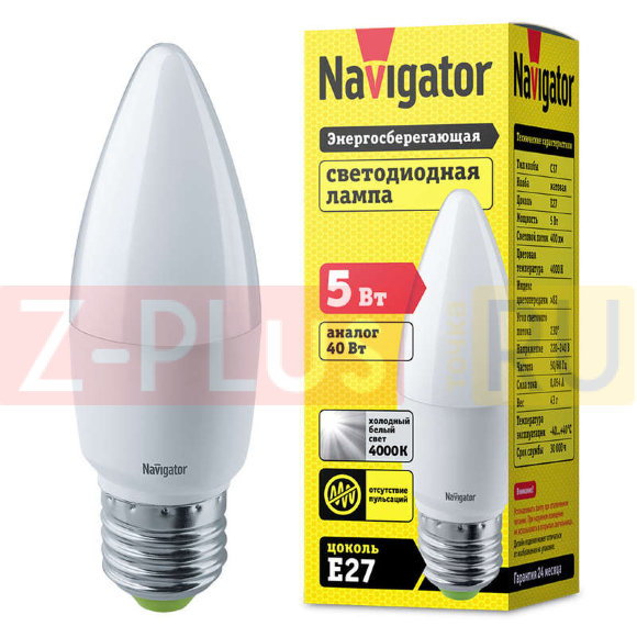 Лампа светодиодная 94 483 NLL-P-C37-5-230-4K-E27-FR 5Вт свеча 4000К белый E27 370лм 220-240В Navigator 94483