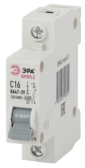 Б0039220 Автоматический выключатель ЭРА SIMPLE SIMPLE-mod-03 ВА 47-29 1P 16А кривая С 4,5кА