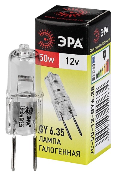 C0027372 Лампочка галогенная ЭРА GY6.35-JC-50W-12V GY6.35 50Вт капсула теплый белый свет