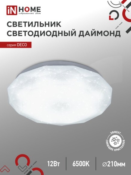 4690612033617 Светильник сд серии DECO ДАЙМОНД 12Вт 230В 6500К 1080Лм 210х55мм IN HOME