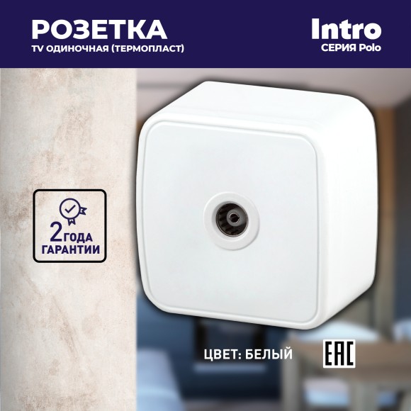 Б0036101 Розетка Intro Polo 3-301-01 TV одиночная, IP20, ОУ, белый