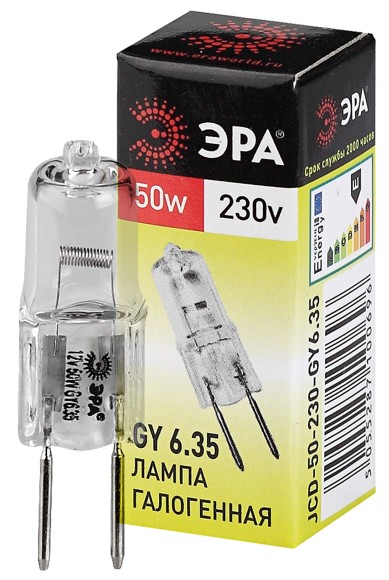 C0027374 Лампочка галогенная ЭРА GY6.35-JCD-50W-230V GY6.35 50Вт капсула теплый белый свет