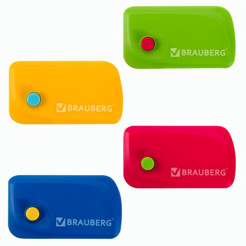 Ластик выкидной BRAUBERG "Delta", 60х33х18 мм, цвет ассорти, пластиковый держатель ассорти, 223594