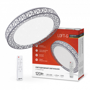 4690612041889 Светильник сд COMFORT LOFT-G 120Вт 230В 3000-6500K 9600Лм 500x100мм с пультом ДУ IN HOME