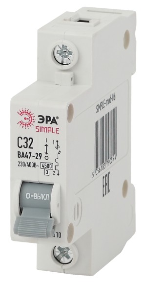 Б0039223 Автоматический выключатель ЭРА SIMPLE SIMPLE-mod-06 1P 32А (C) 4,5кА ВА 47-29