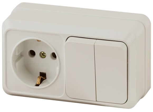 Б0036154 2-702-02 Intro Блок розетка+выкл. двойной гориз. 10(16)А-250В, IP20, ОУ, Quadro, сл.кость (6/120/144
