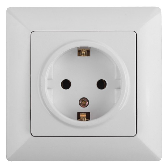 Б0043340 4-206-01 Intro Розетка 2P+E Schuko со шторками, 16А-250В, СУ, Solo, белый (10/200/2400)
