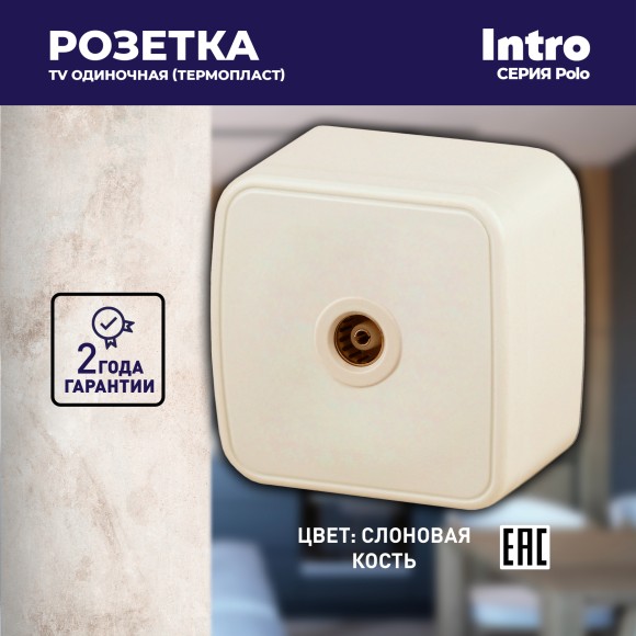 Б0036133 Розетка Intro Polo 3-301-02 TV одиночная, IP20, ОУ, слоновая кость