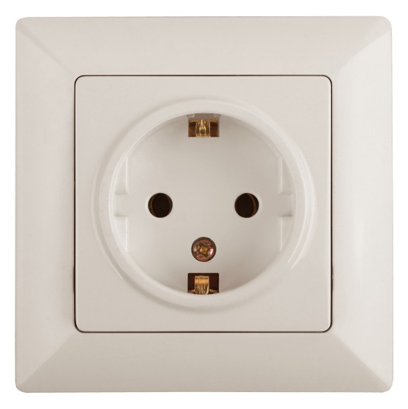 Б0043341 4-206-02 Intro Розетка 2P+E Schuko со шторками, 16А-250В, СУ, Solo, сл.кость (10/200/1600)